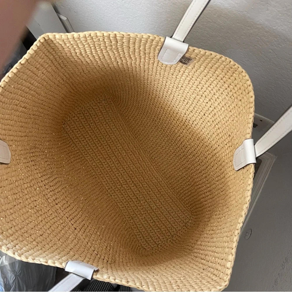 Michael Kors Eliza Extra Large Logo Tote Natural Straw White